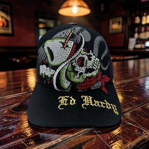 Ed Hardy Cowboy Skull Trucker Hat Rhinestone Snapback Black Y2K NWT EHH0001-50RS